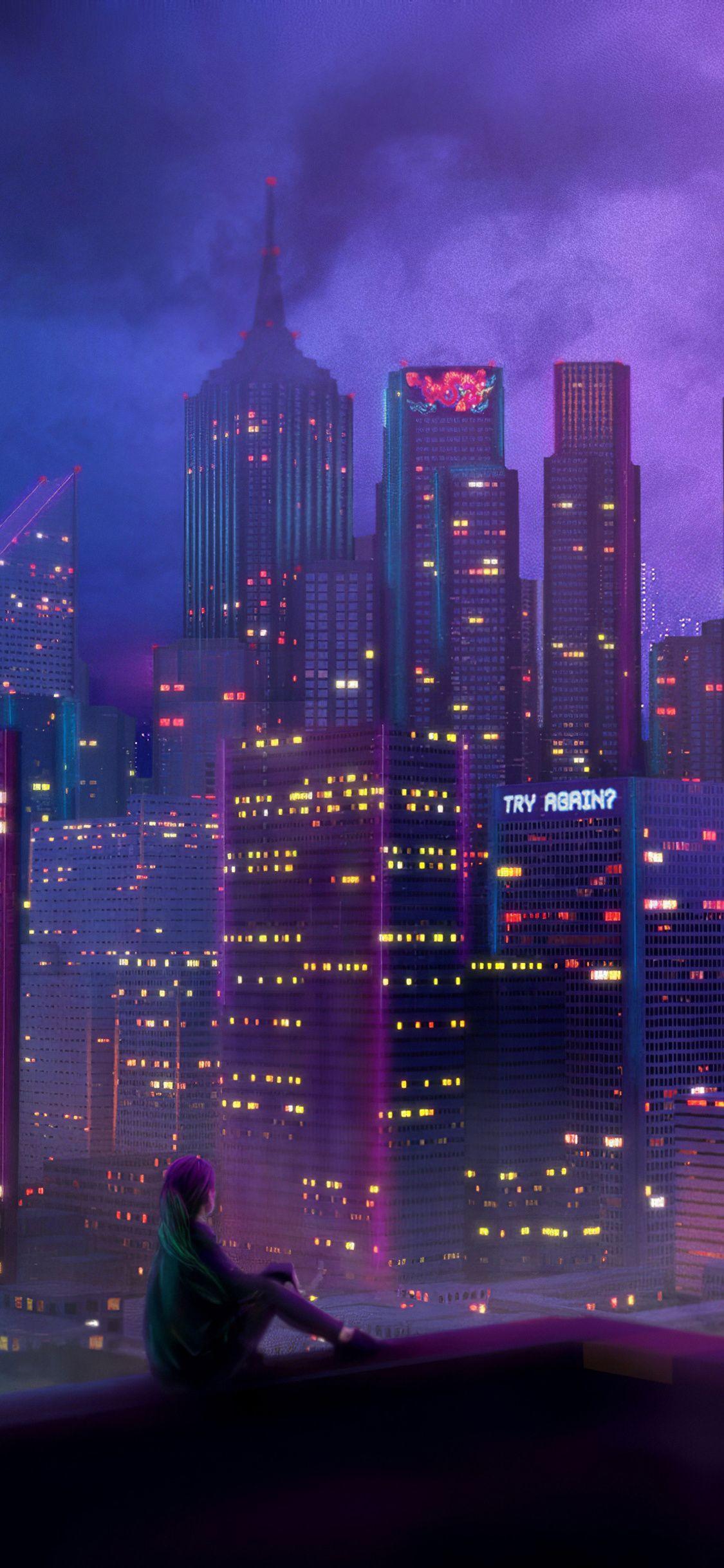 1125x2436 Anime City Girl 4k iPhone XS .