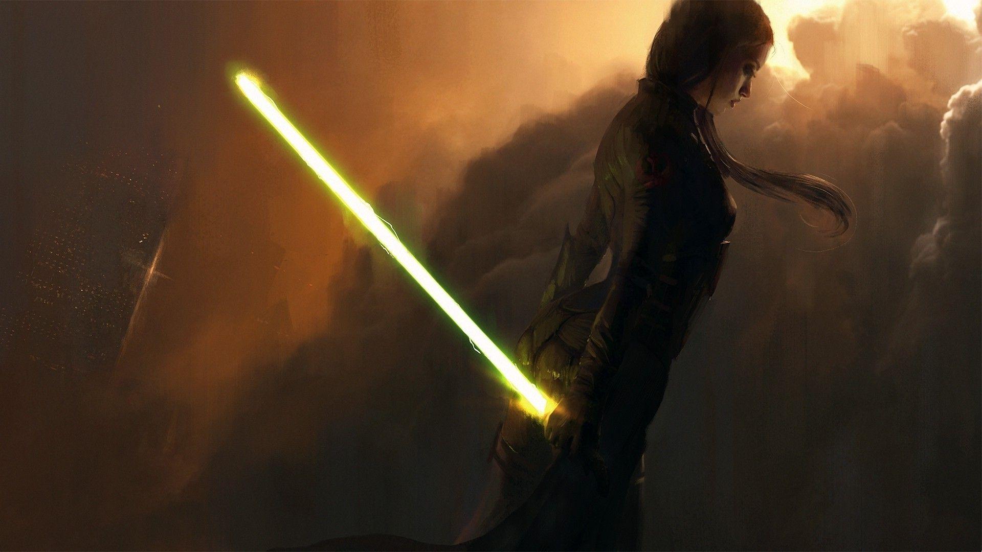 1920x1080 Female Jedi Yellow Lightsaber HD Wallpaper