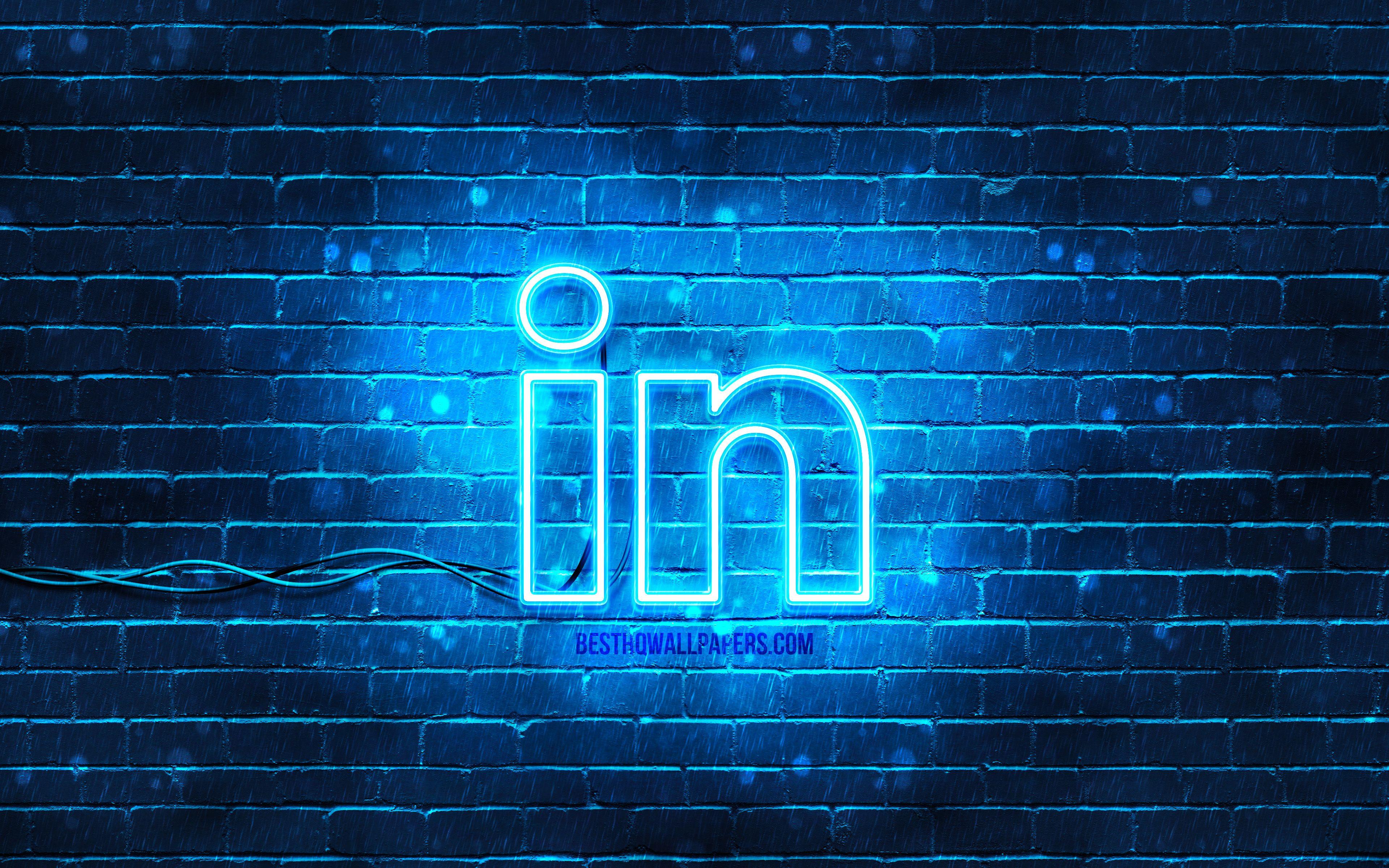 3840x2400 social networks, LinkedIn neon logo .