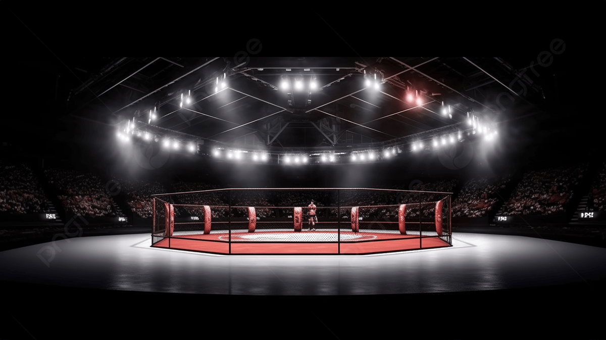 1200x673 Spectacular Mma Fight Night Isolated Side View Featuring Lighting Effects And 3D Octagon Rendering Photo And Picture For Free Download