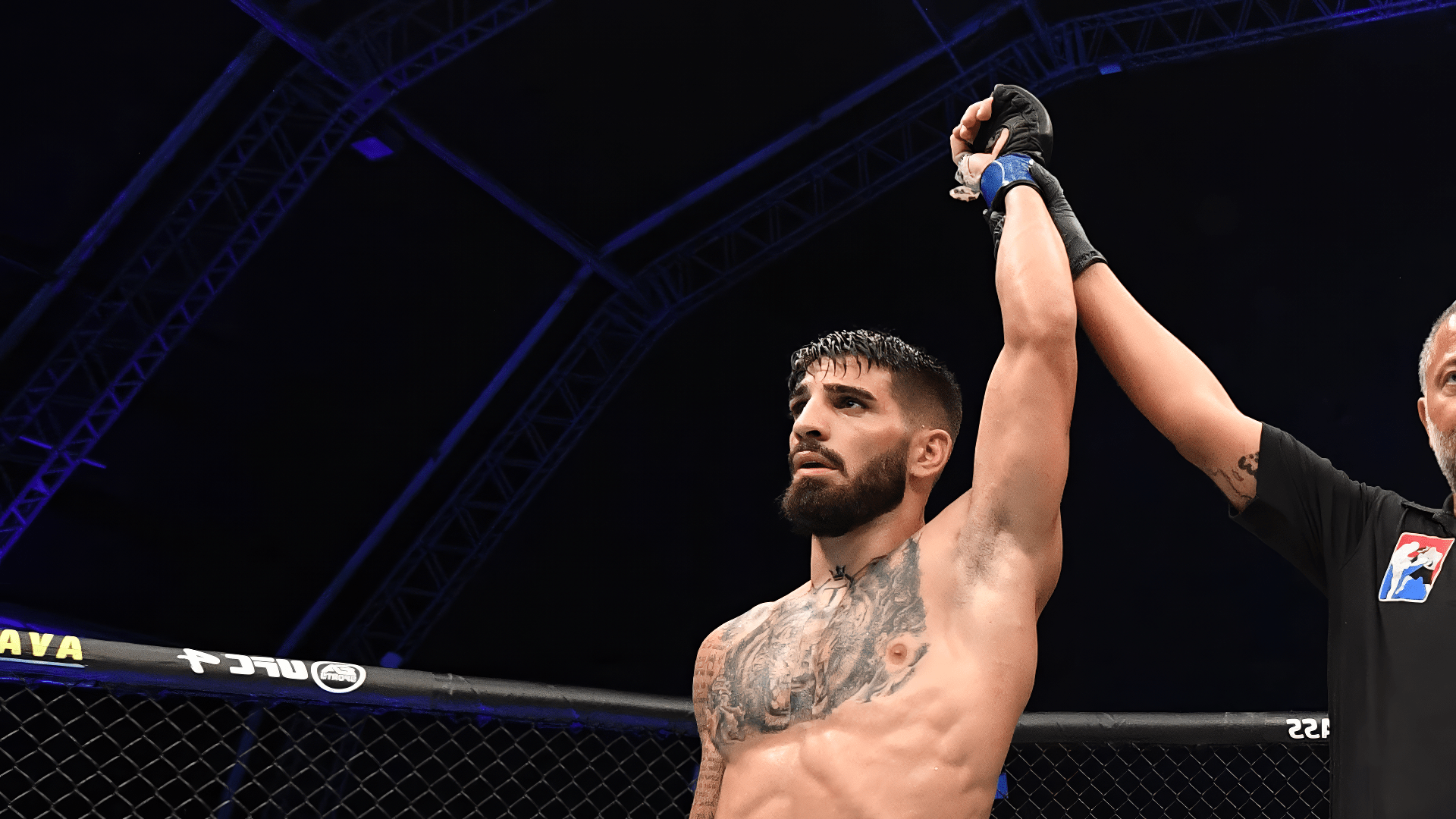1920x1080 Victorious MMA Fighter Celebrating Win in Octagon Sports HD Wallpaperx1080
