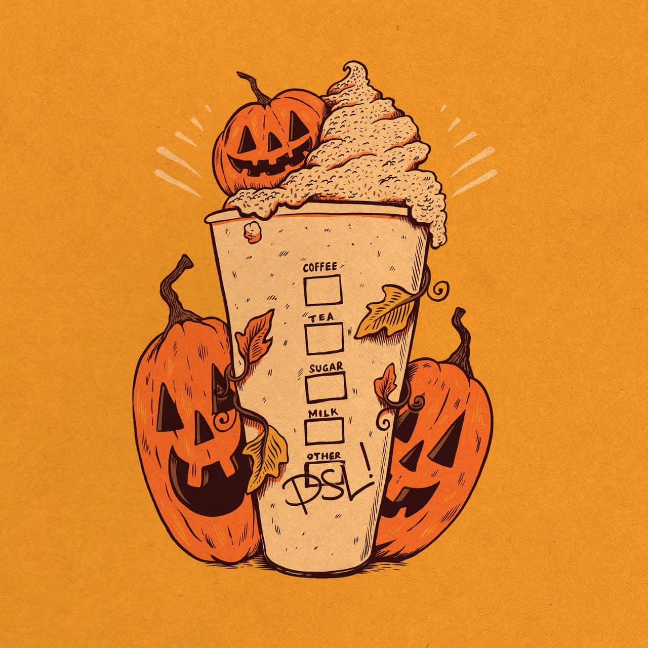 1280x1280 Download Aesthetic Cute Halloween Pumpkin Spice Latte Wallpaper
