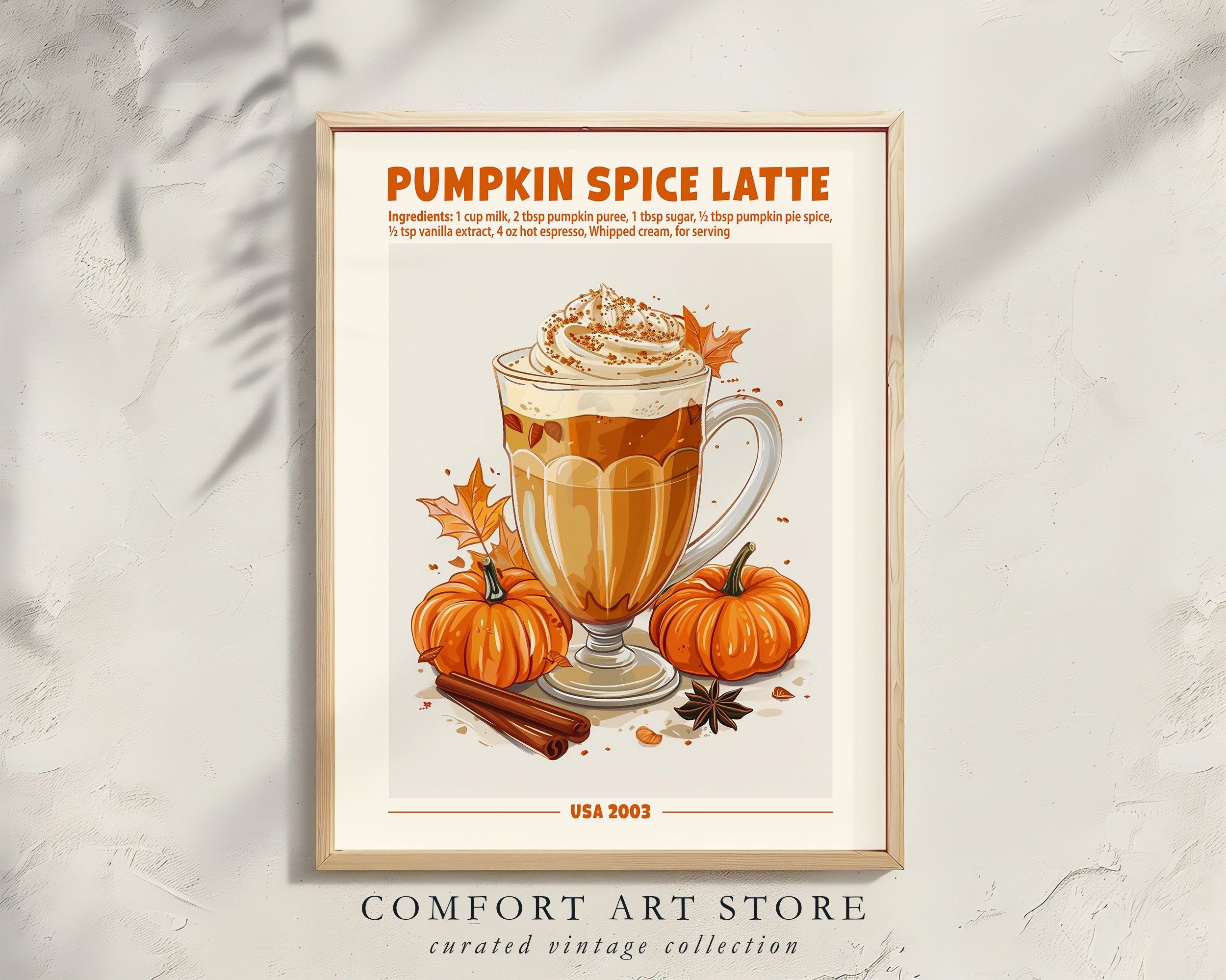 2500x2000 Pumpkin Spice Latte Coffee Print. Home Bar Kitchen Cafe Decor Cart Sign Gift Coffee Lovers Retro Drink Poster Pumpkin Halloween Latte Recipe