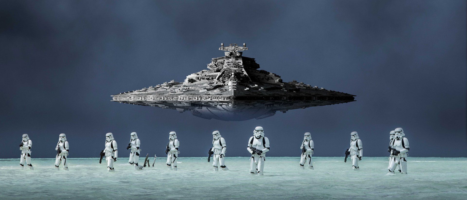 1920x823 Rogue One Stormtroopers and Star Destroyer HD Wallpaper