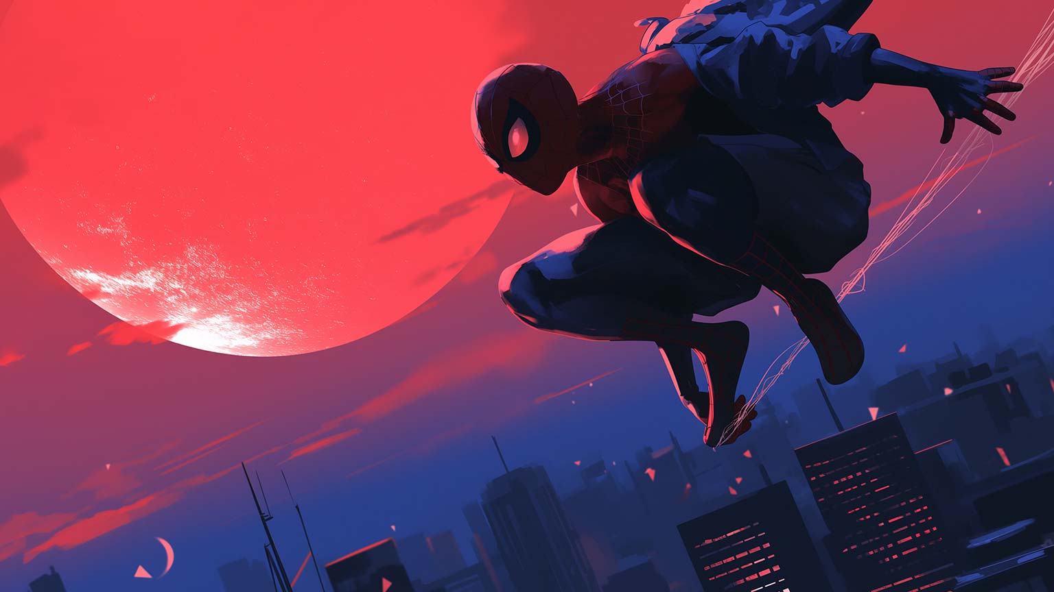 1536x864 Spiderman Red Moon Desktop Wallpaper