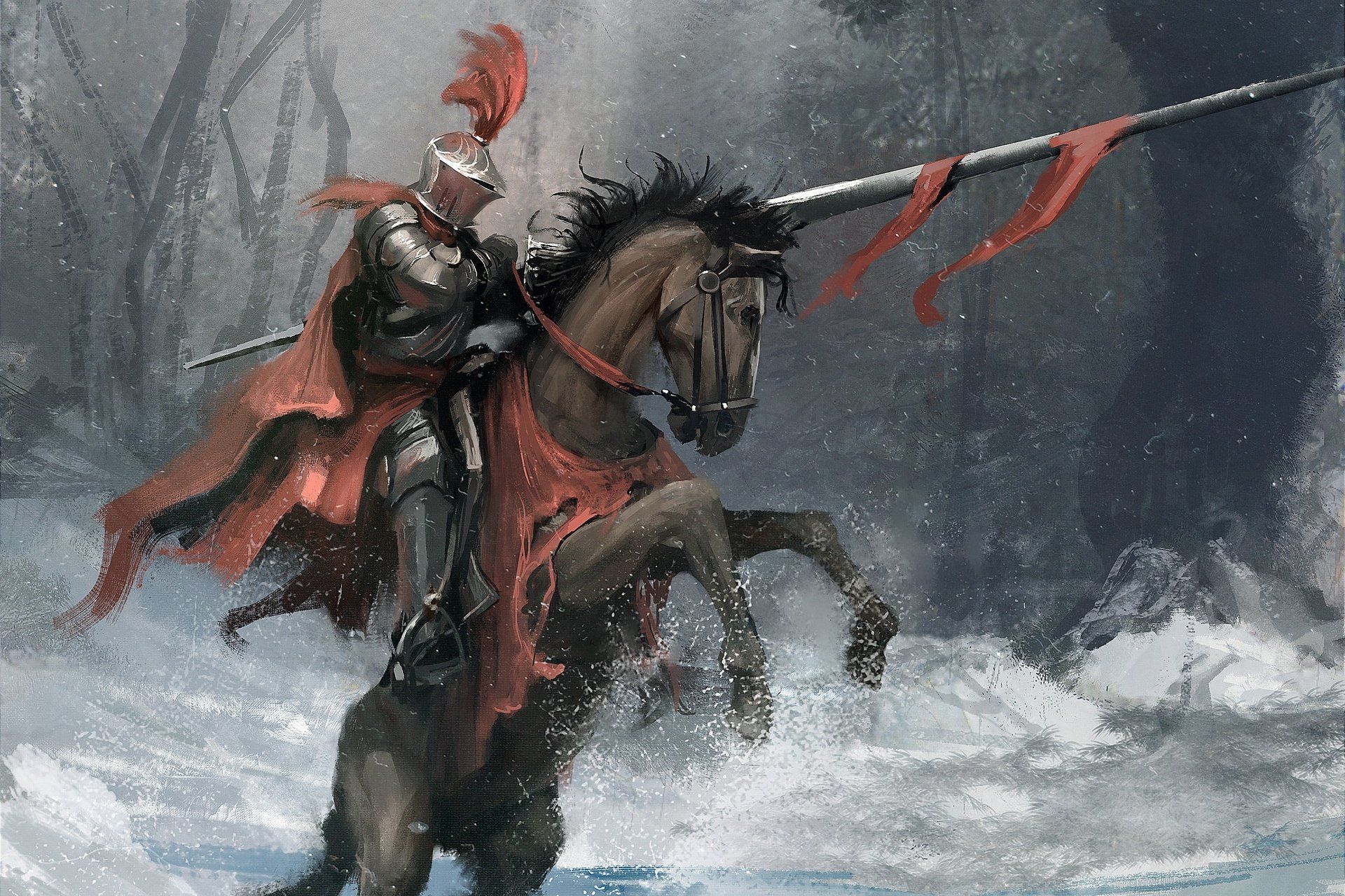 1920x1280 Epic Fantasy Knight on Armored Steed Warrior Wallpaper