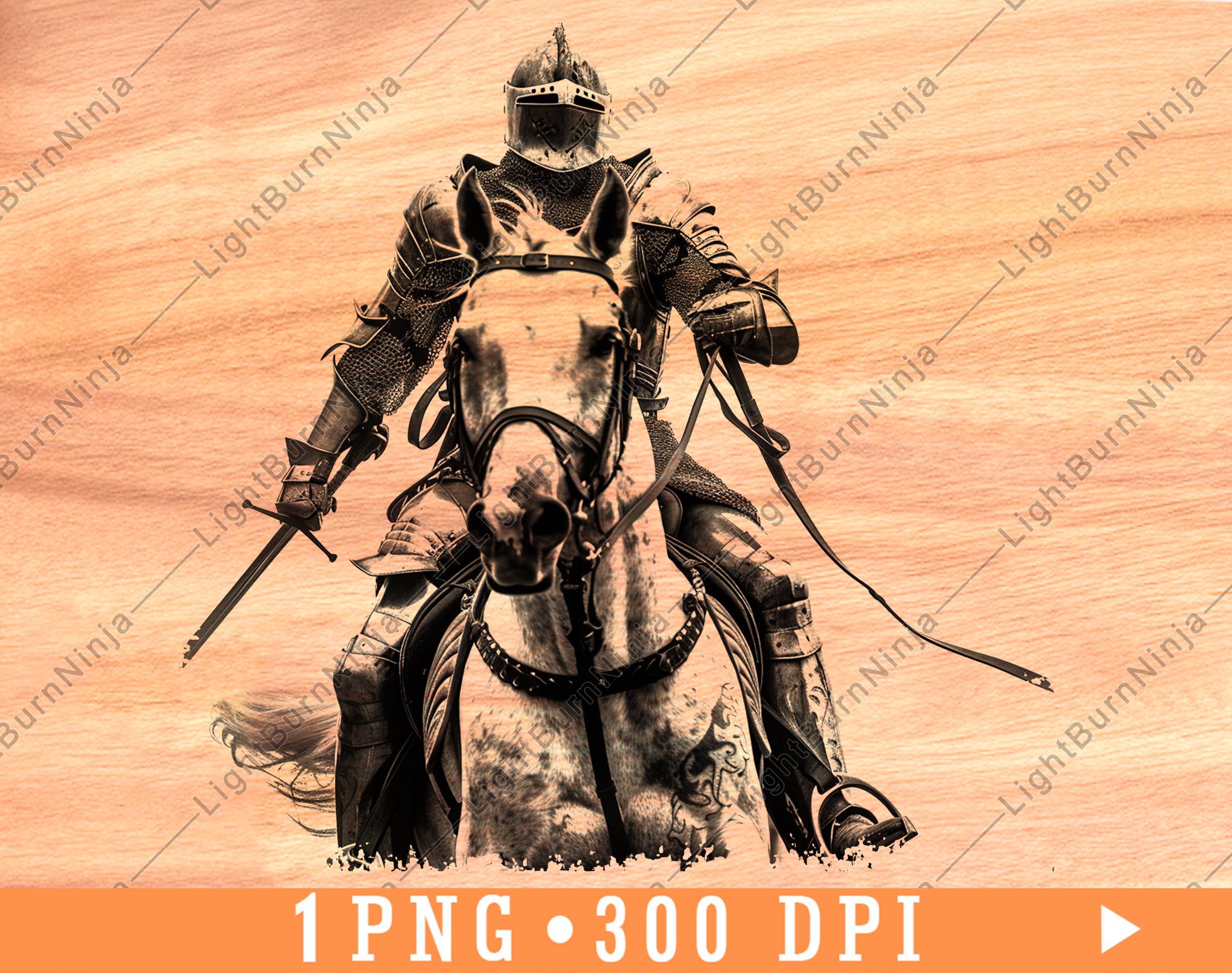 2410x1904 Medieval Knight Horse Laser Engraving PNG Armored Cavalry Warrior Gothic Equestrian Wall Decor Design