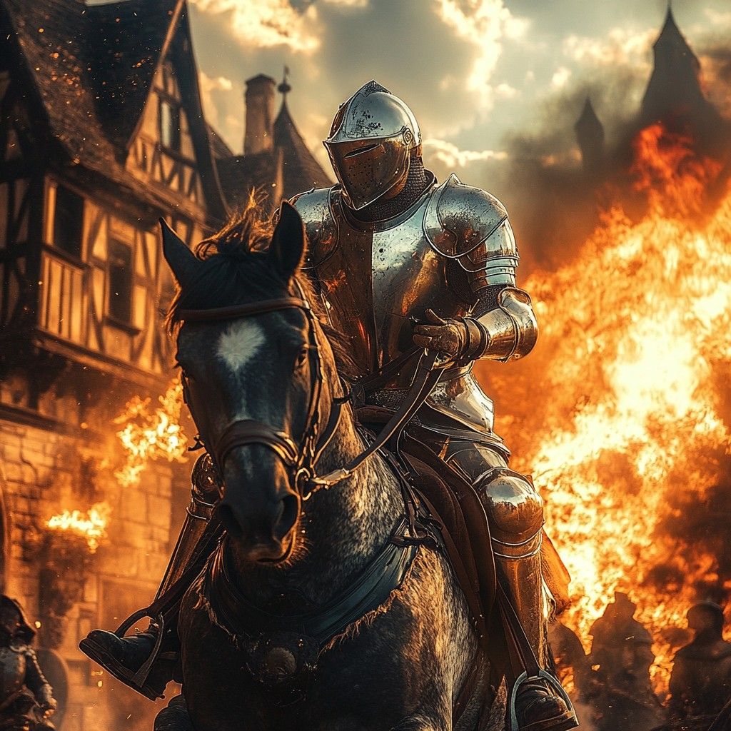 1024x1024 Download Knight Amidst Flames Image, Armor, Horse