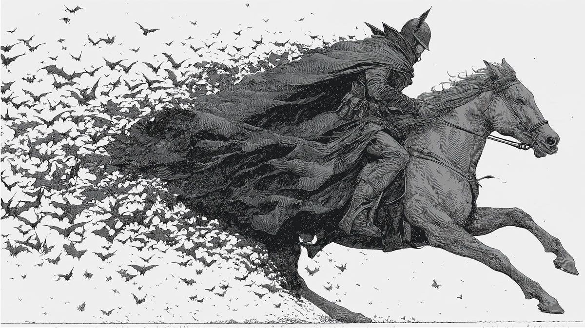 1200x673 Knight and Bat Swarm Engraving Mural Wallpaper