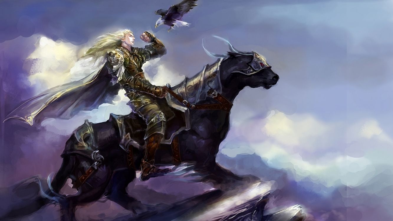 1333x750 Wallpaper Woman Riding Horse With Wings Illustration, Background Free Image