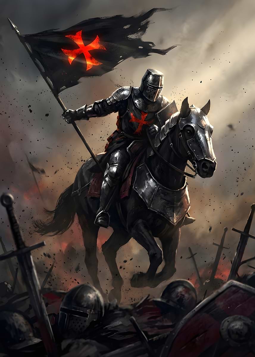 857x1200 Knight on Horseback with Black Flag' Poster, picture, metal print, paint