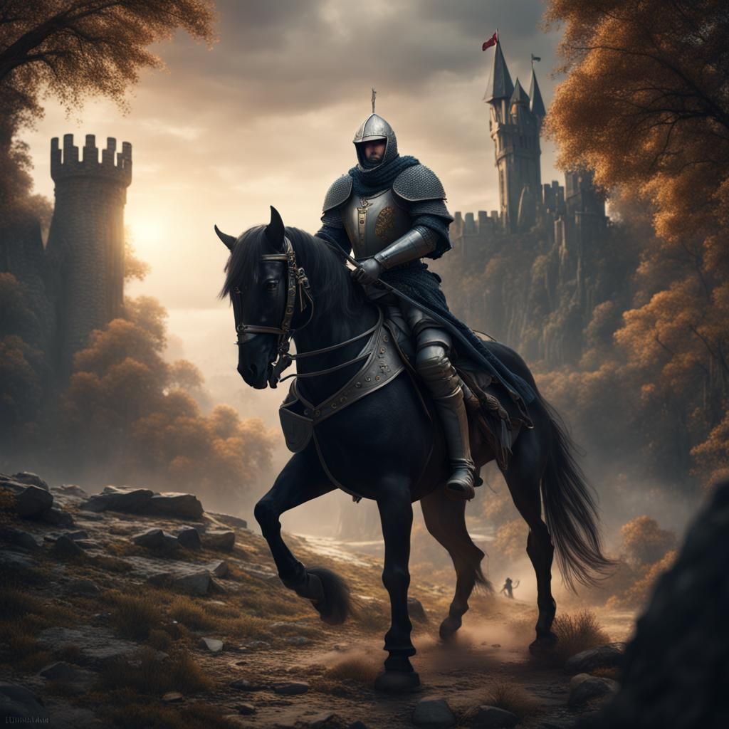 1024x1024 Medieval Knight riding a black horse