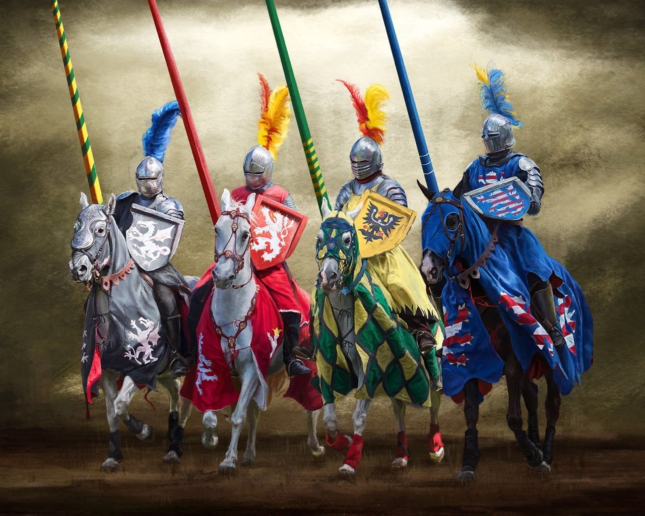 1280x1024 Wallpaper Knight, horse, armor, shield, spear 1920x1200 Picture, Image