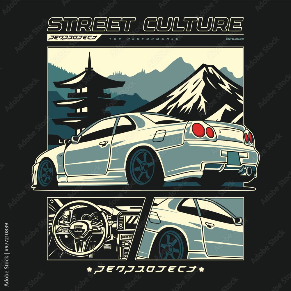 1000x1000 Poster, Print car design illustration, street culture, 40x40 cm