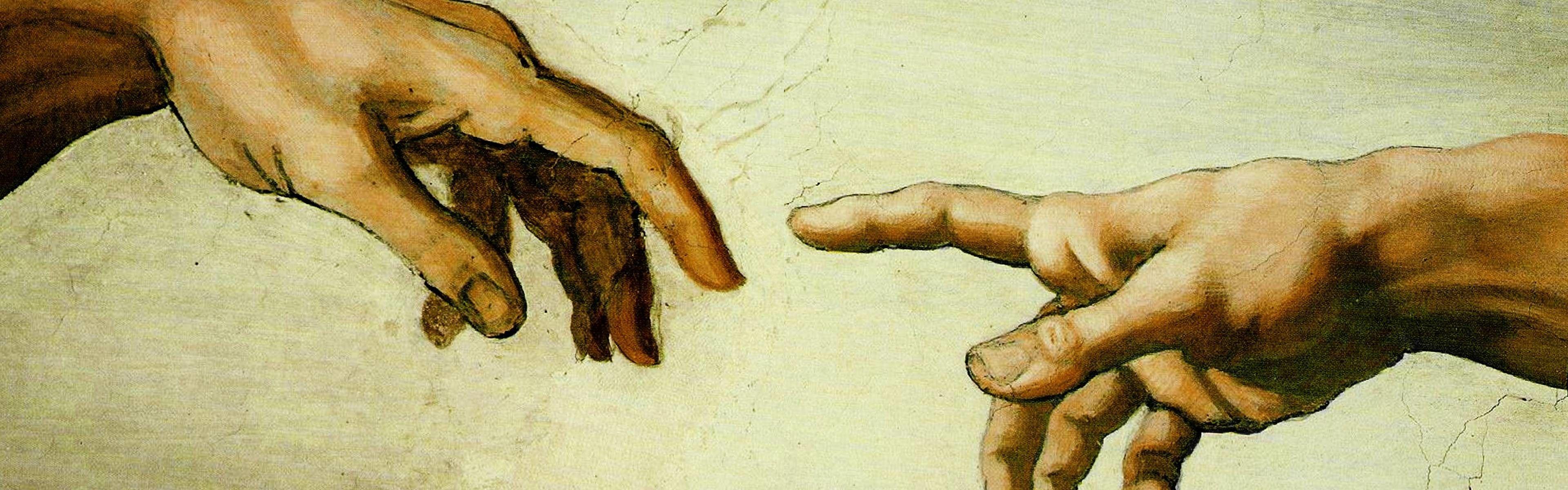 3840x1200 Hand Touching Painting Desktop Wallpaper