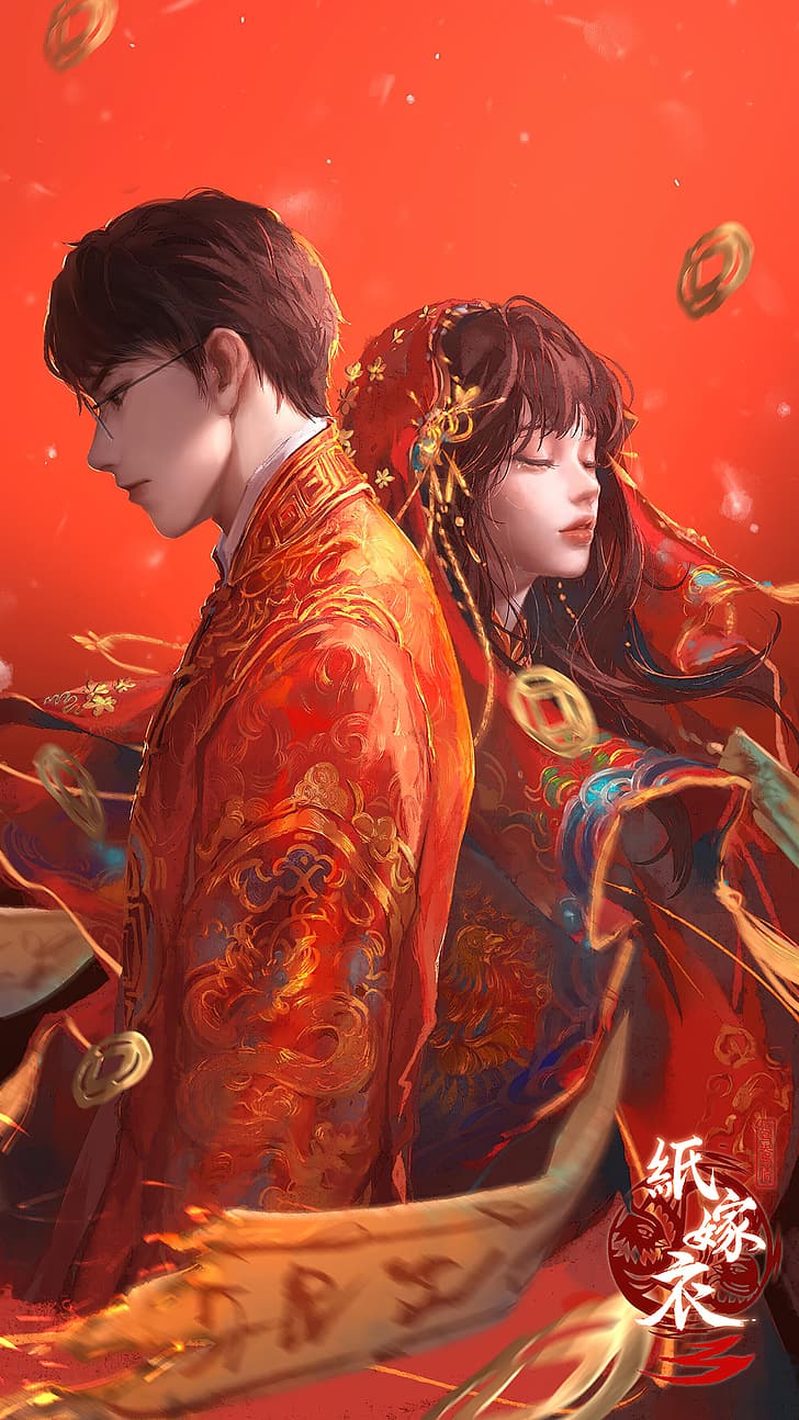 728x1294 HD wallpaper: Wang jiaotong, Shen moqing, ZhiJiaYi, paperbride, Chinese