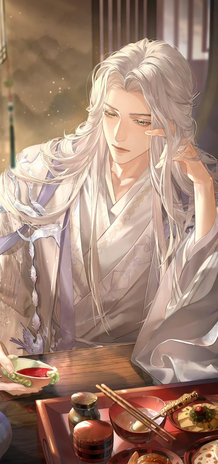 736x1565 Pretty anime men long hair. White hair anime guy wallpaper, Handsome white haired anime guy
