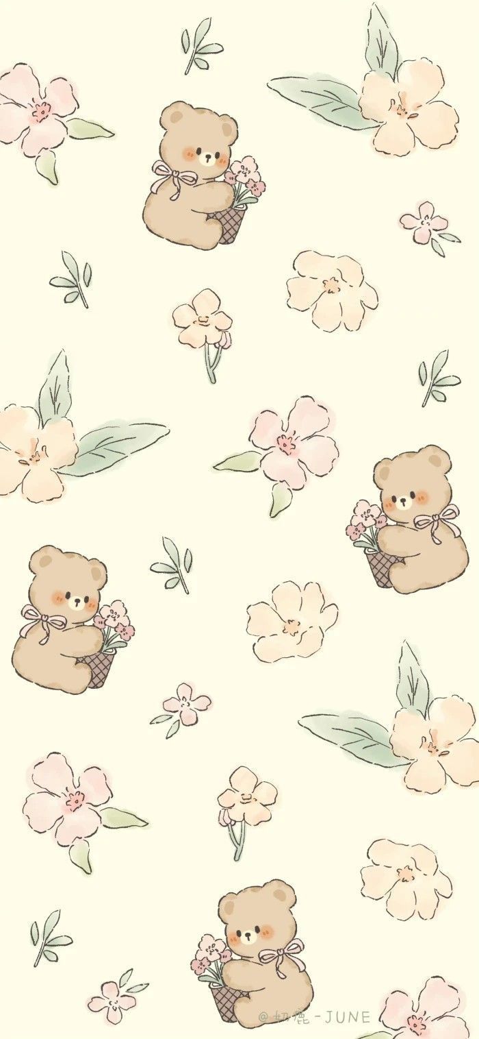 700x1516 Cute bear phone background. Bear wallpaper aesthetic, Flower bear wallpaper, Background cute background