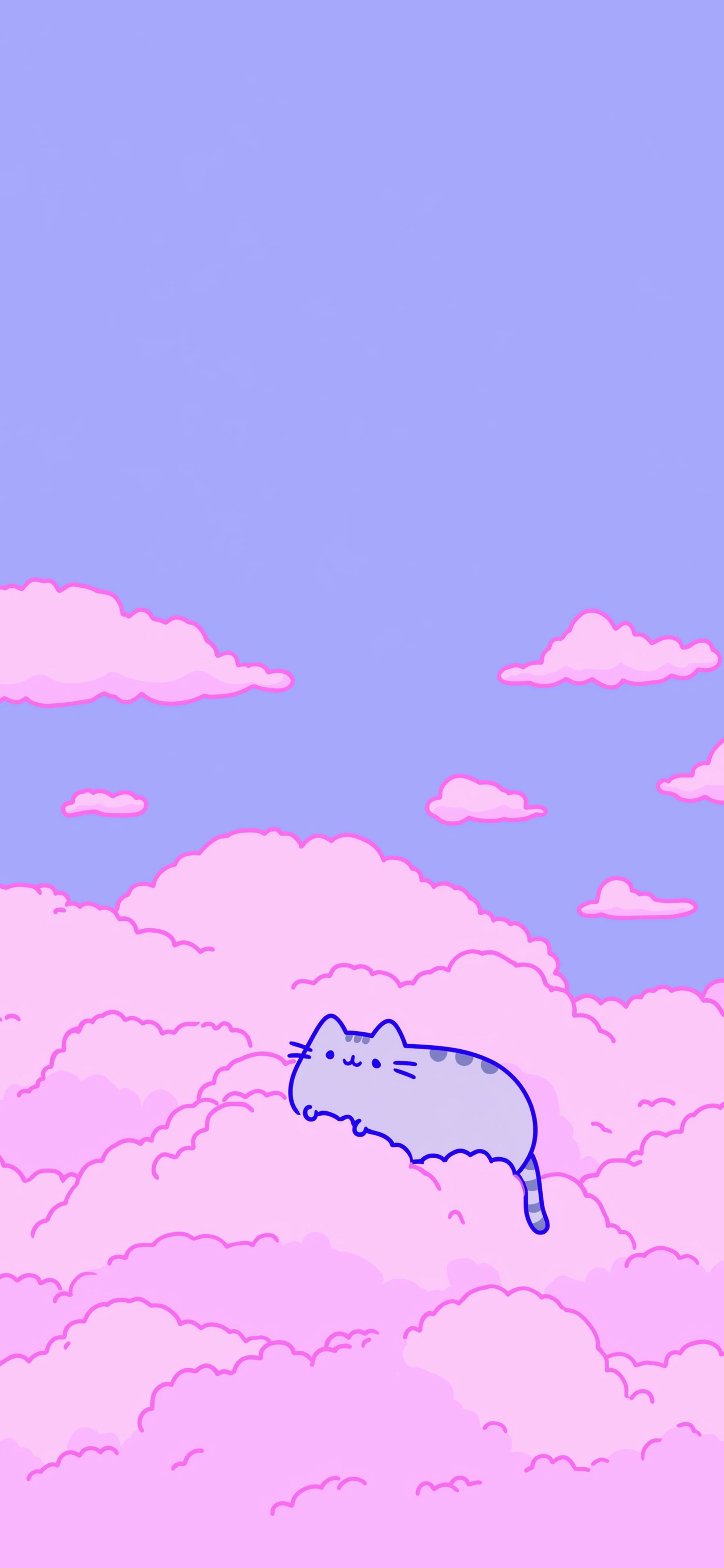 2000x4329 Pusheen Cat Pink Clouds Aesthetic Wallpaper