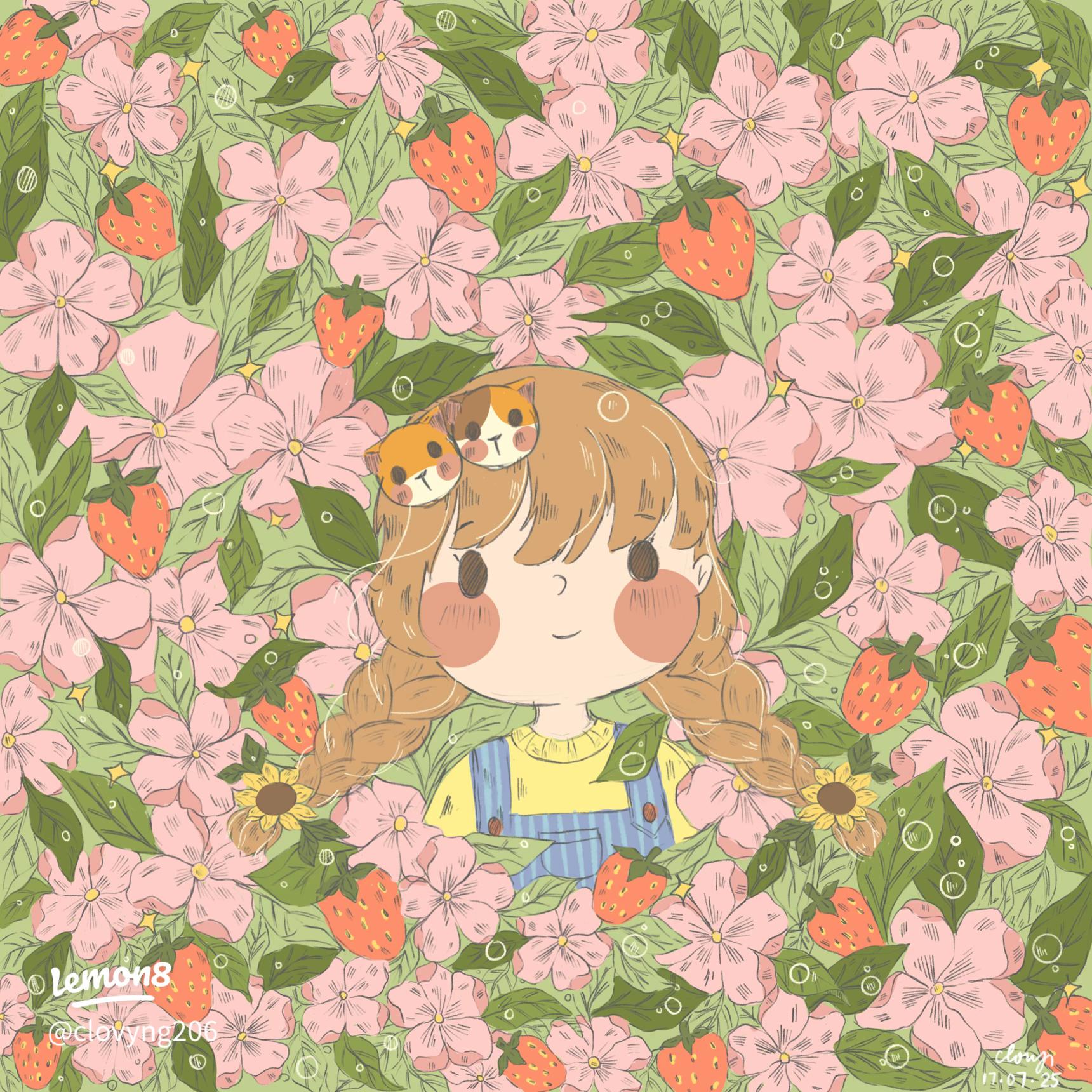 1720x1720 My New Cute and Aesthetic Girl Illustration Wallpaper