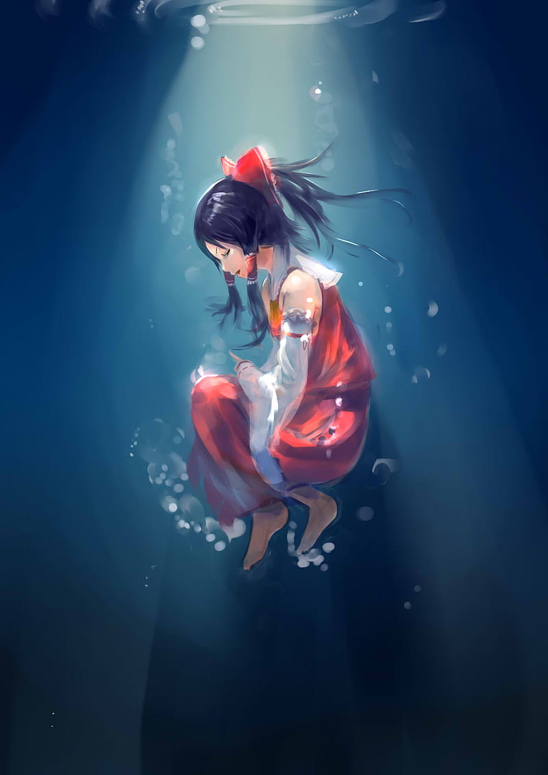 800x1131 Anime girls, anime, Touhou, Hakurei Reimu, underwater, barefoot, HD phone wallpaper