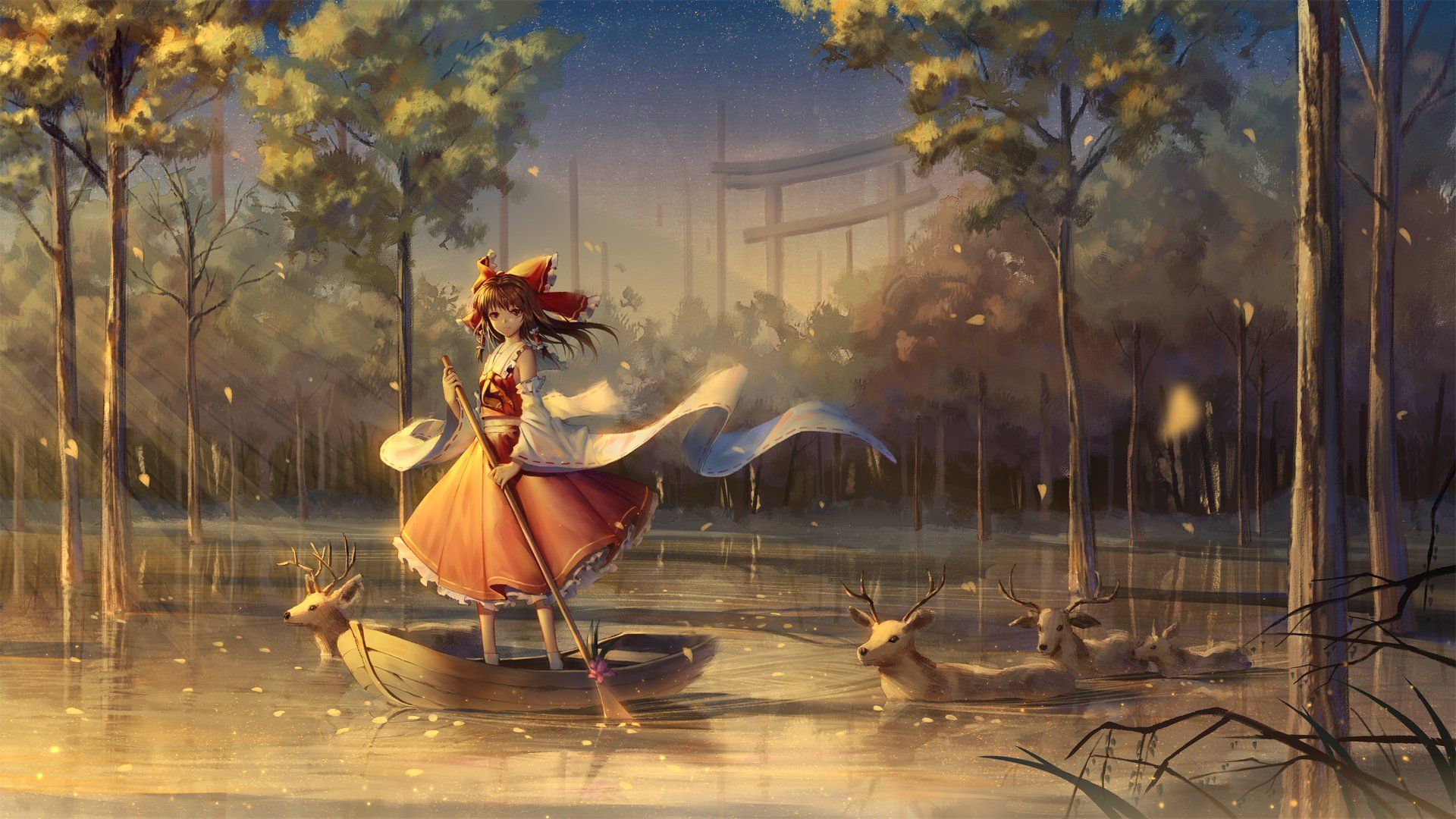 1920x1080 Reimu Hakurei Enchanted Evening Touhou Anime Wallpaper by 极道寂x1080