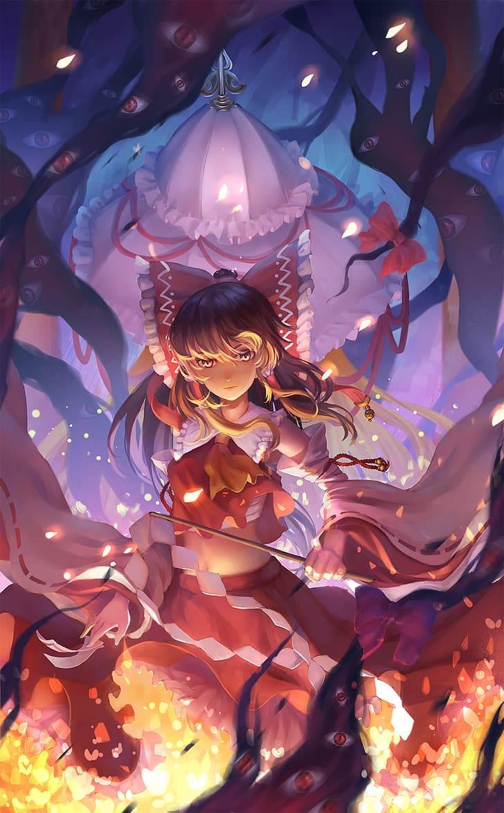 728x1174 HD wallpaper: kirino ttk, anime, anime girls, Touhou, Hakurei Reimu