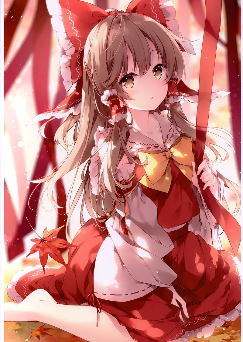 800x1124 Hakurei reimu, touhou, sit, ribbons, cute, Anime, HD phone wallpaper