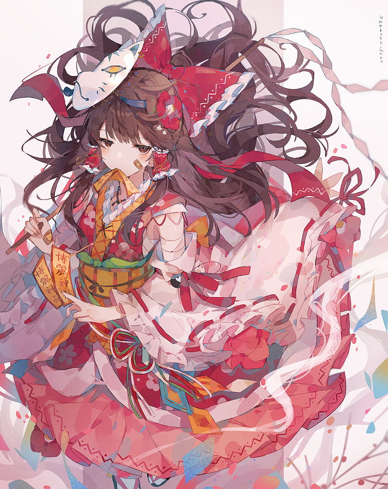 800x1010 Umemaro, anime, anime girls, Touhou, Hakurei Reimu, brunette, brown eyes, HD phone wallpaper