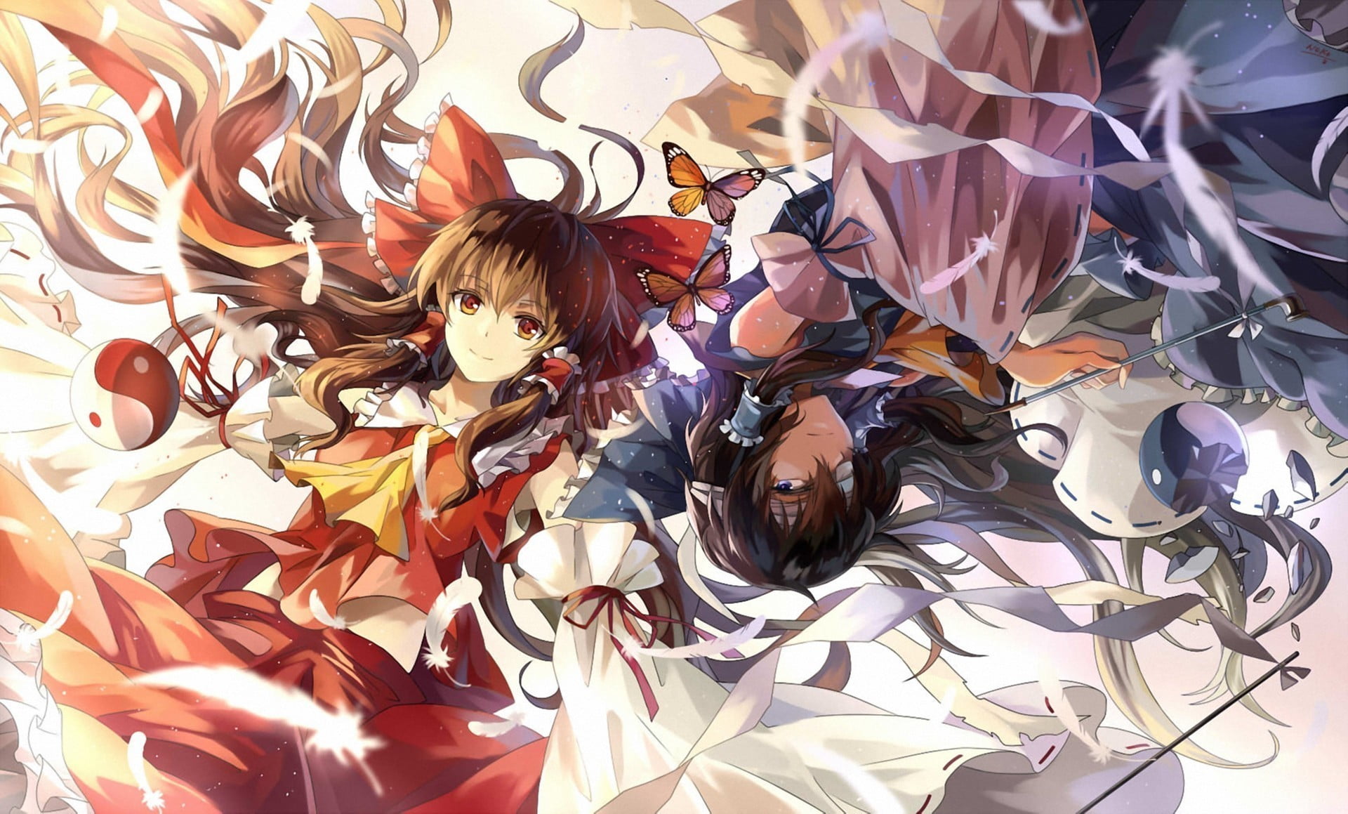 1920x1159 Female anime character illustration, Touhou, Hakurei Reimu, red ribbon HD wallpaper