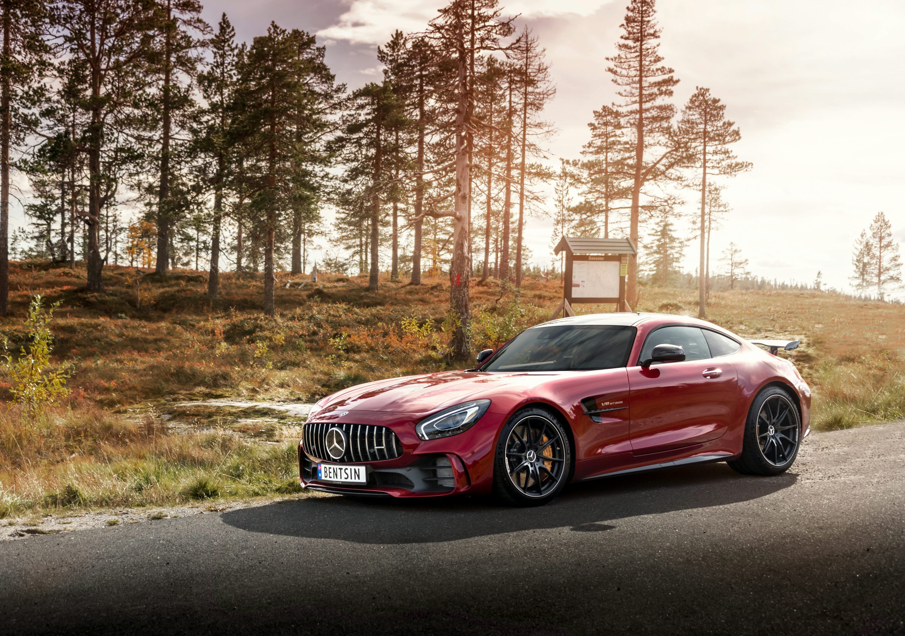3000x2110 Red Mercedes Benz Coupe On Road