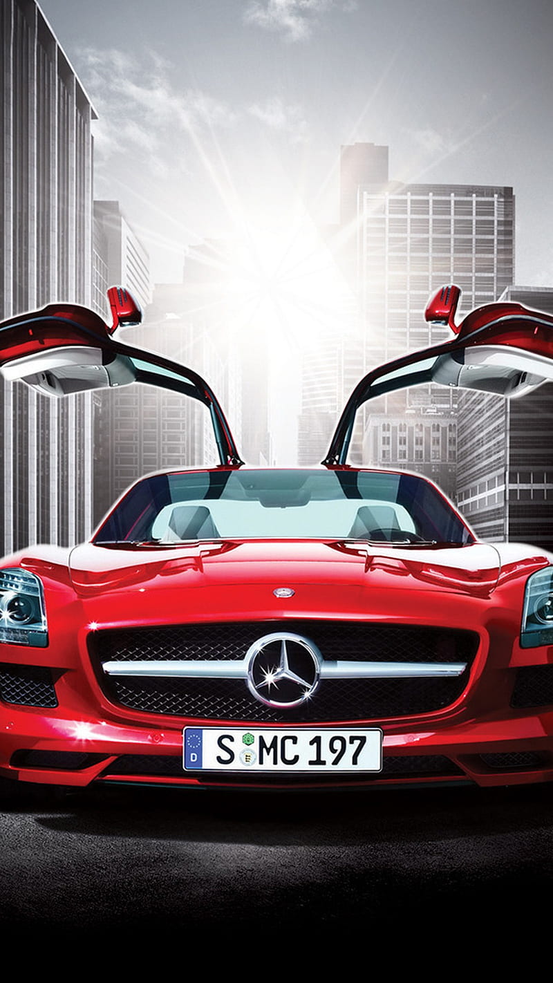 800x1422 Red Mercedes Benz, mercedes benz, car, sports car, HD phone wallpaper