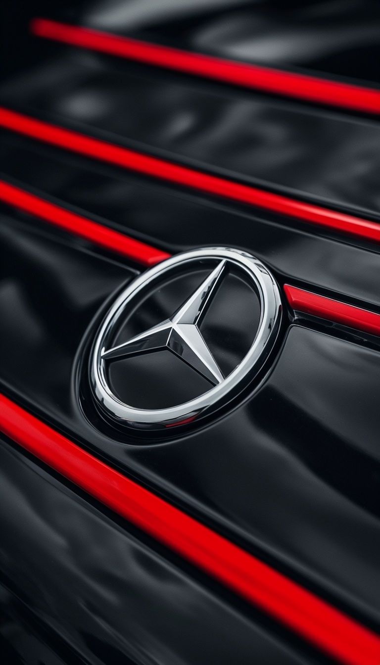 768x1344 Elegant Mercedes Benz Logo On Glossy Black Vehicle Mobile Wallpaper