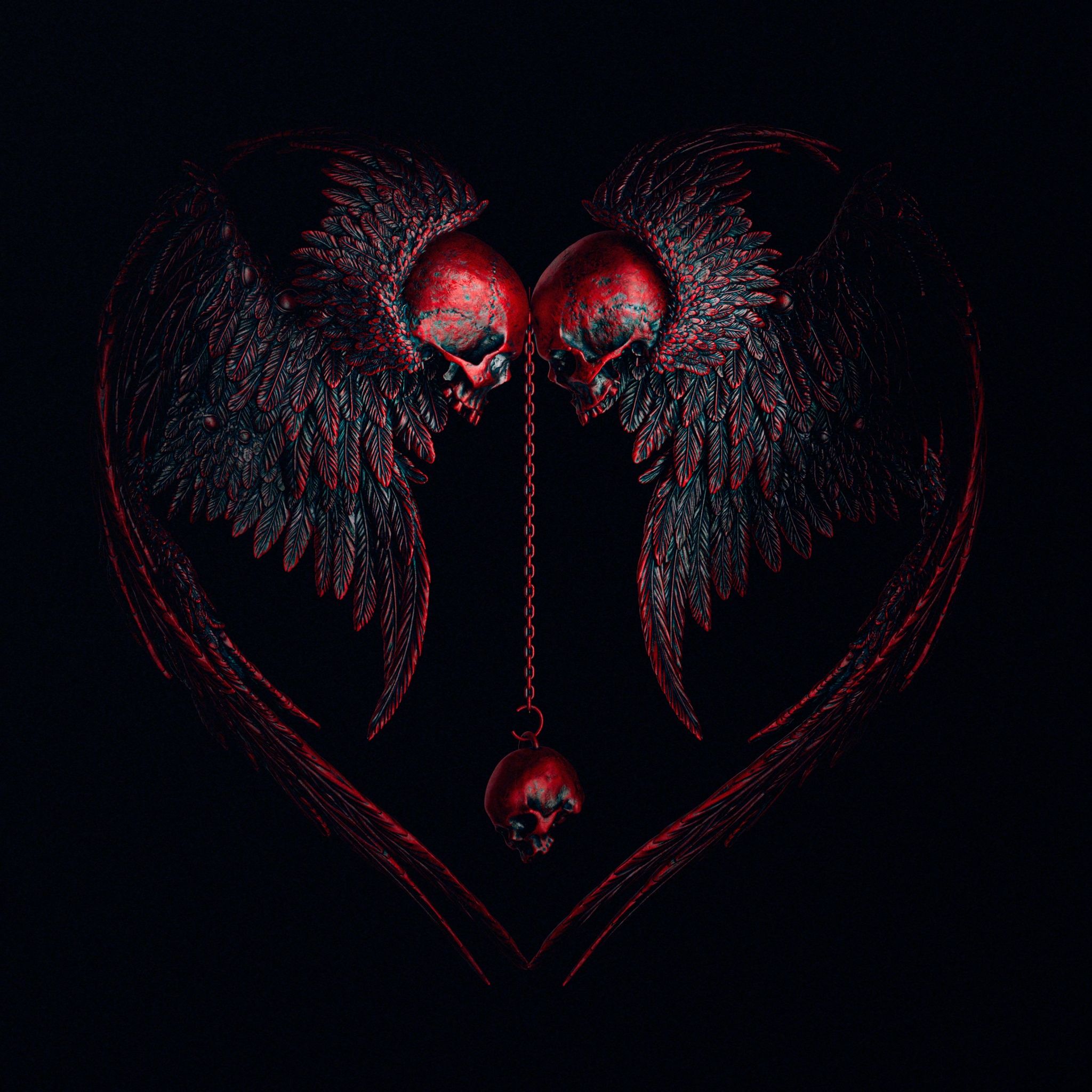 2048x2048 Heart Shape Wallpaper Heart Shape Wallpaper 4K, Skulls, Gothic, Angel Wings