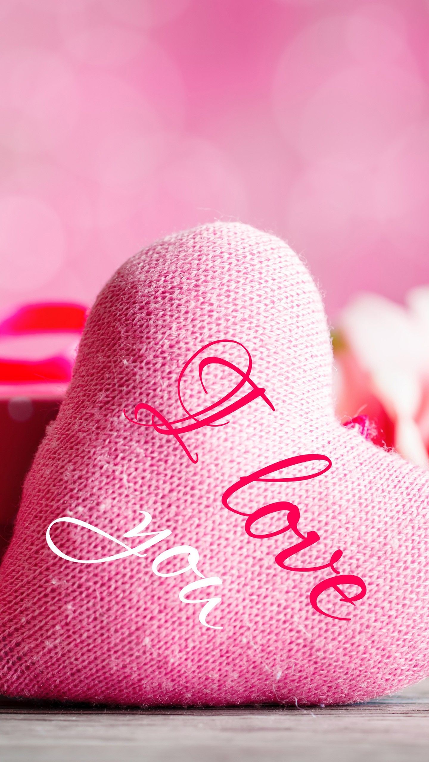 1440x2560 I Love You Word On Heart Symbol With Rose In Pink Bokeh Background 4K 5K HD Valentine Wallpaper