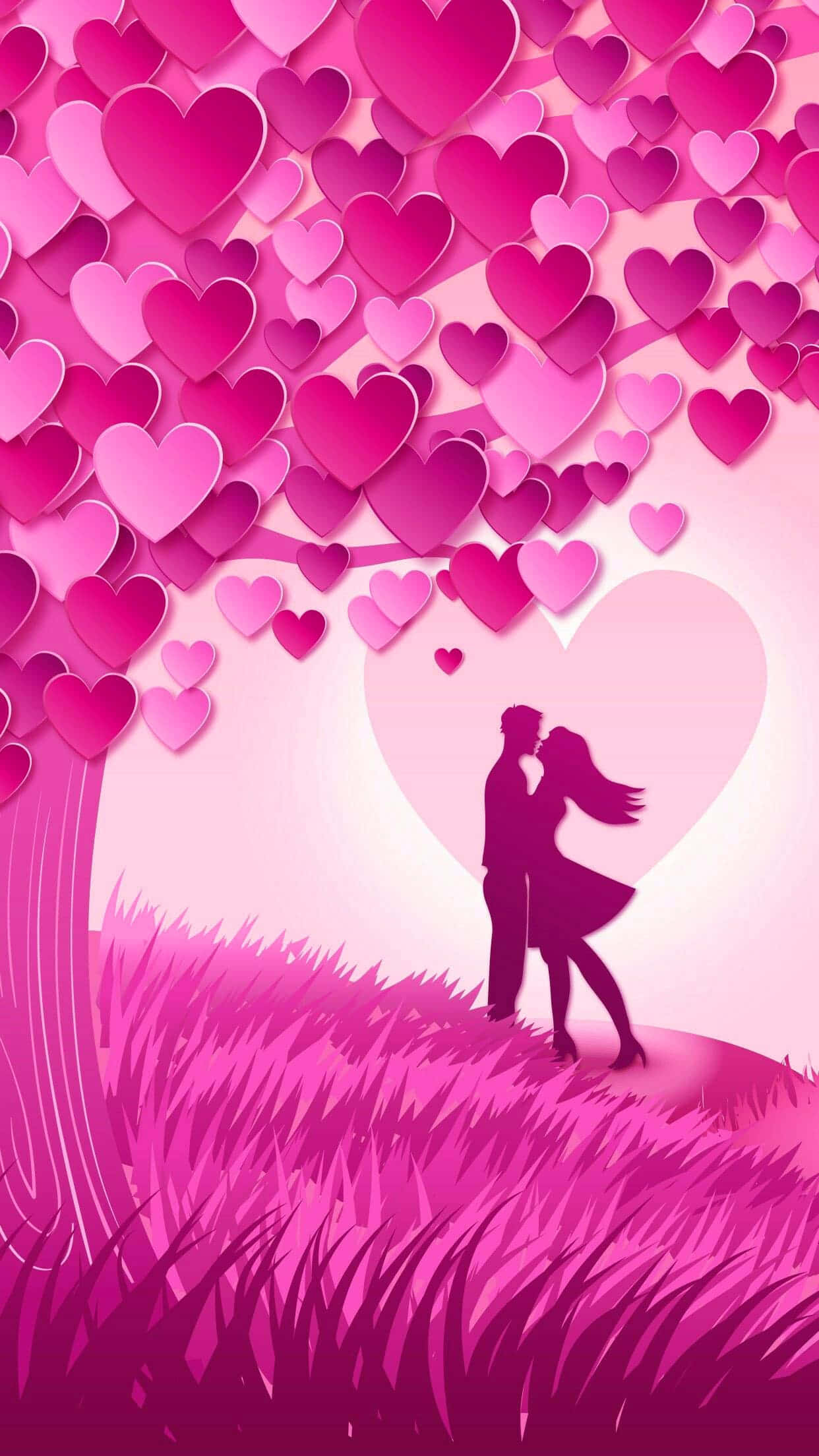 1242x2208 Download Romantic Heart Symbol Tree Aesthetic Valentine's Day Wallpaper