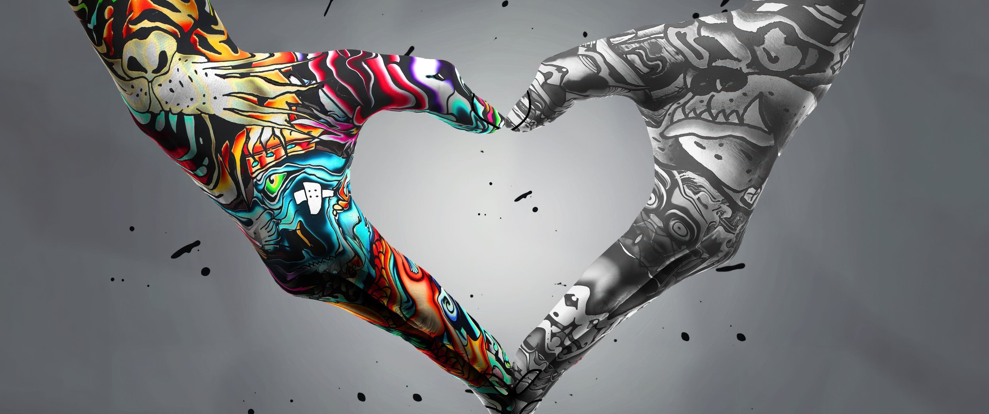3440x1440 Heart shape Wallpaper 4K, Graffiti, Heart symbol, Tattoo