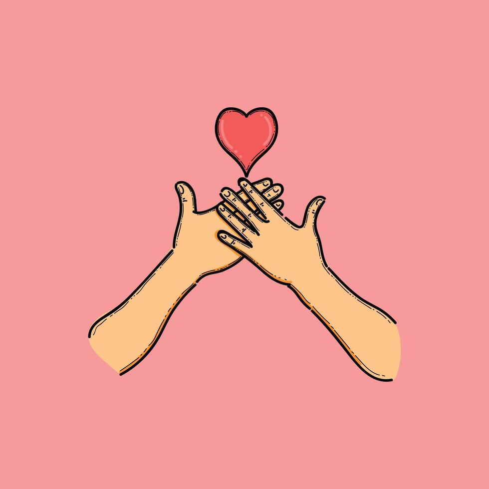 980x980 A pair of hands intertwined beneath a heart symbol, representing love, unity, and self care, depicted against a soft pink background, conveying a message of togetherness and emotional bonding. 67124509 Vector Art