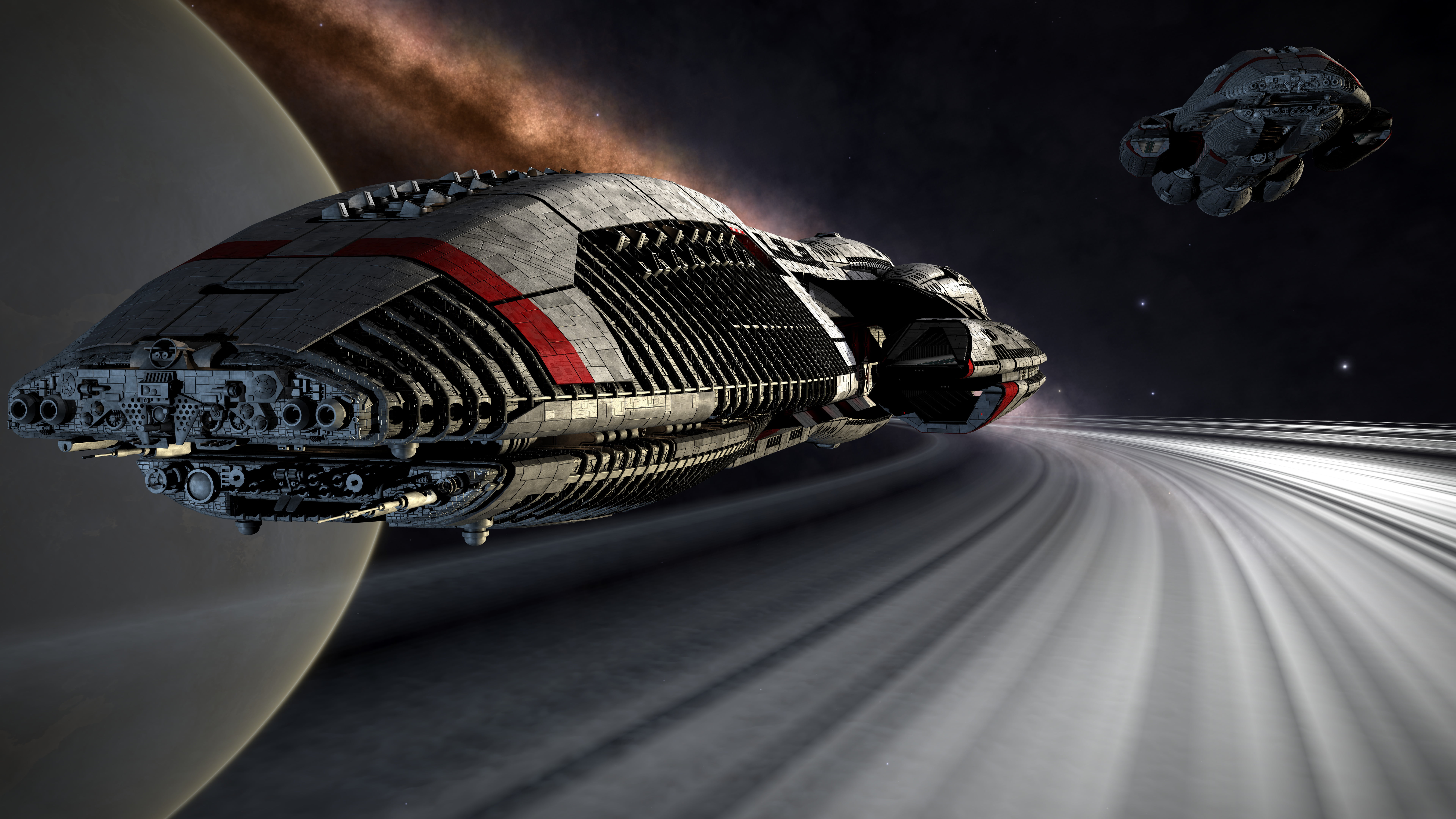 7680x4320 Gray spaceship, science fiction, futuristic, Battlestar Galactica, digital art HD wallpaper