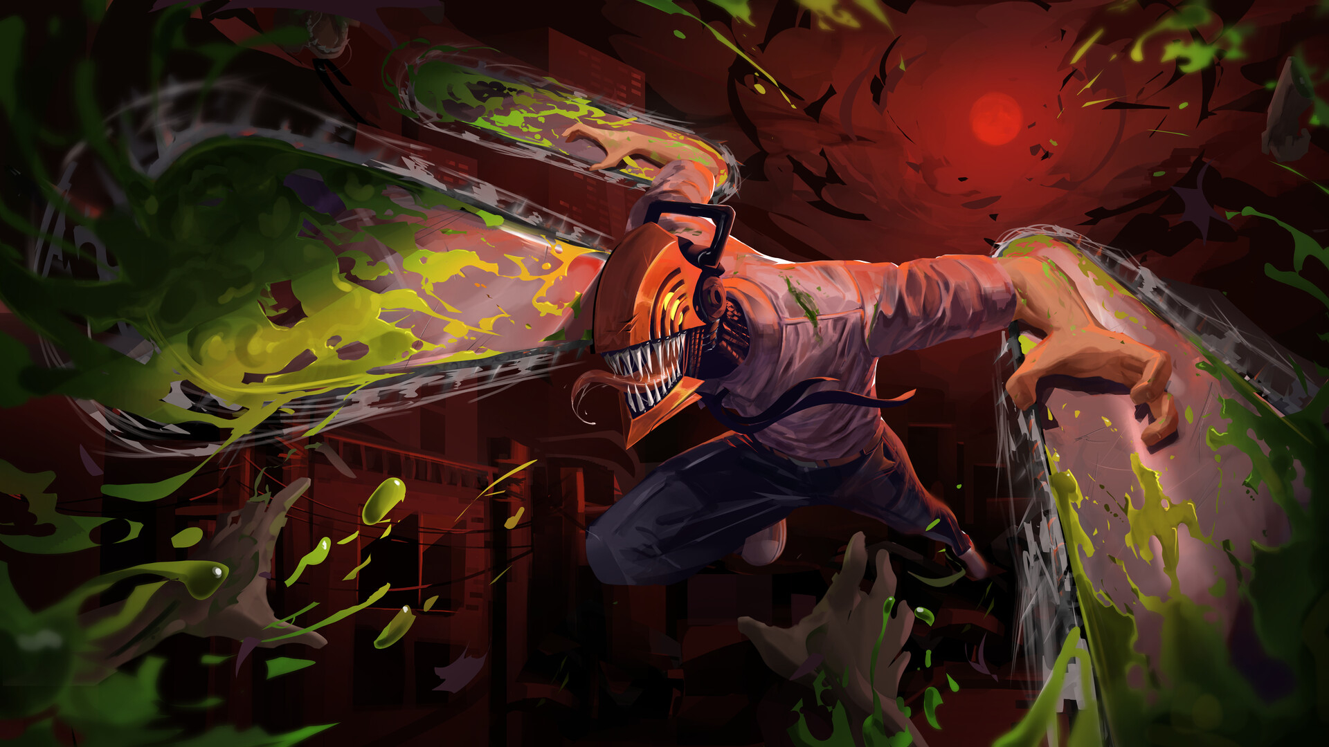 1920x1080 Chainsaw Man Denji Fighting Mode Wallpaper, HD Anime 4K Wallpaper, Image and Background