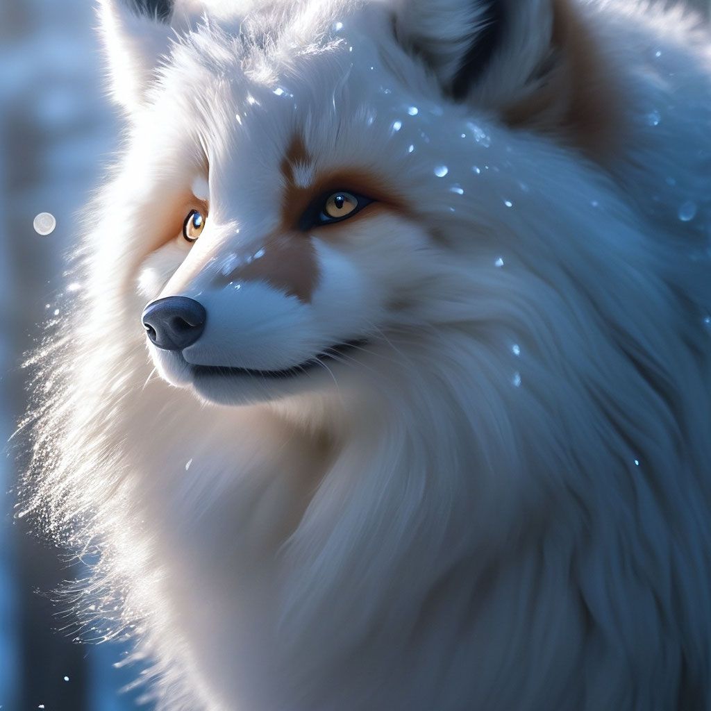 1024x1024 Tibetan Fox, Fluffy, Hyperrealism, Consists Of, Clouds, Steam, Smoke, Glow, Drops, Hyper Detailing Of Fur, Eyes