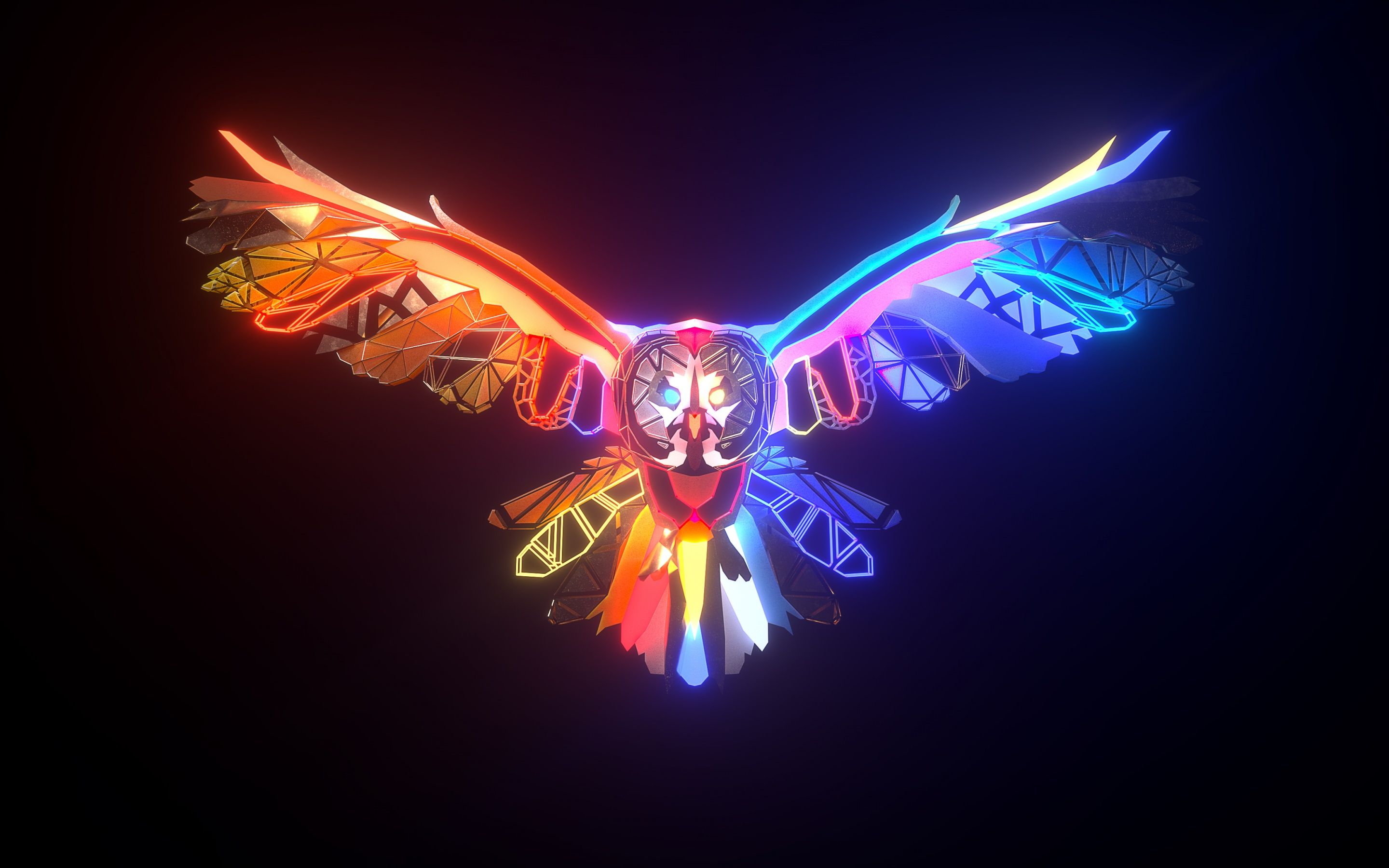 2880x1800 Colorful Owl Wallpaper 4K, Digital Art, Dark background