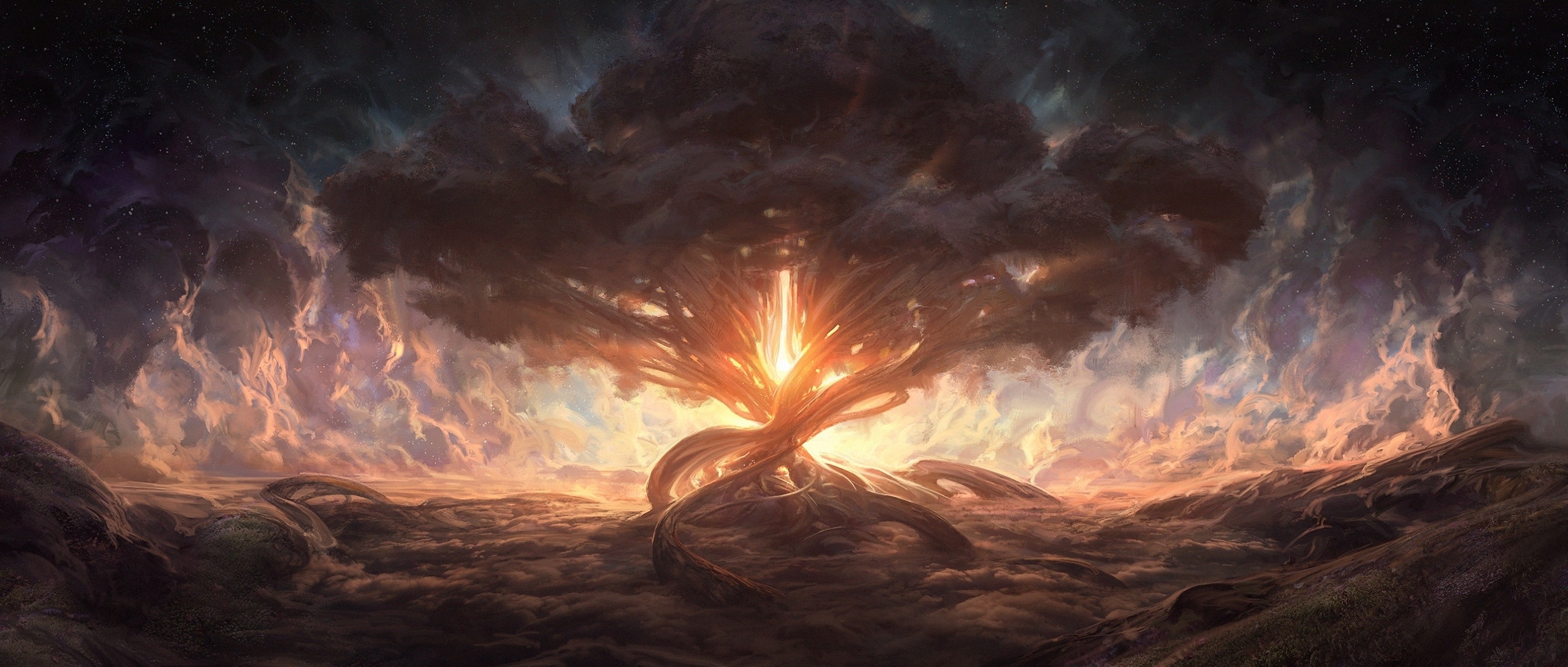 2538x1080 Ancient Fantasy Tree Illustrator Digital Art Wallpaper, HD Artist 4K Wallpaper, Image and Background