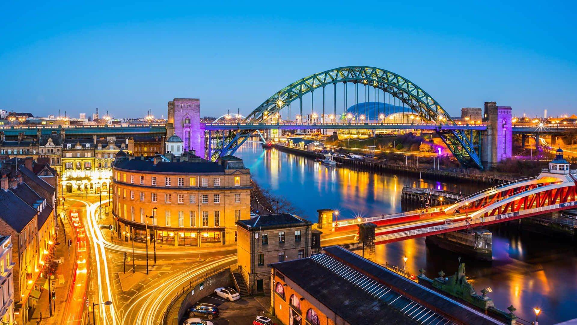 1920x1081 Download Majestic panorama of Newcastle Upon Tyne at dusk Wallpaper