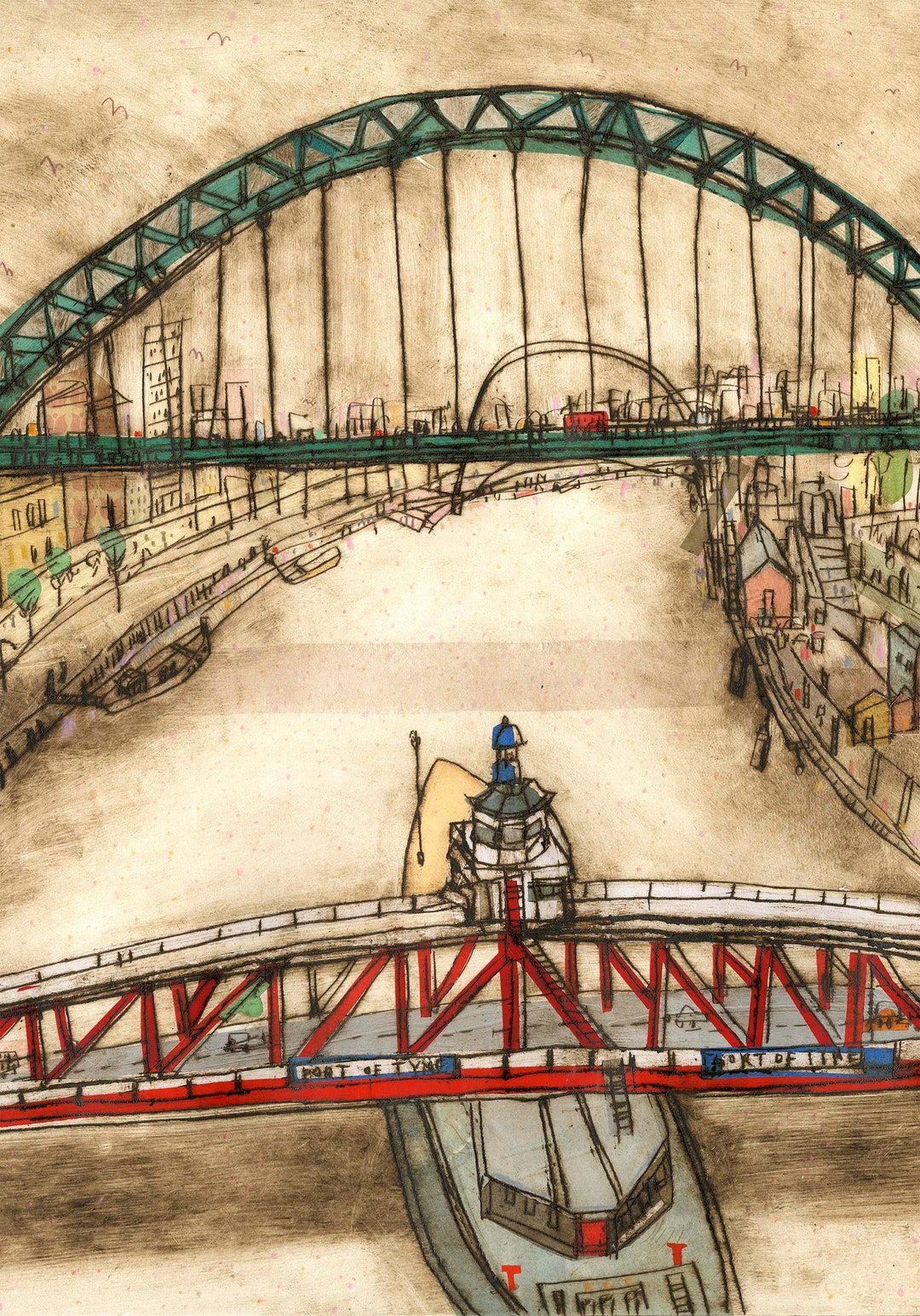 1080x1545 Tyne Bridge Print, Newcastle Artwork, Bridges Over the Tyne, North East England, Tyne and Wear, Clare Caulfield, Newcastle Upon Tyne