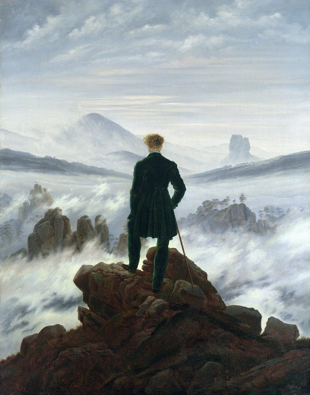 988x1260 Der Wanderer über dem Nebelmeer von Caspar David Friedrich
