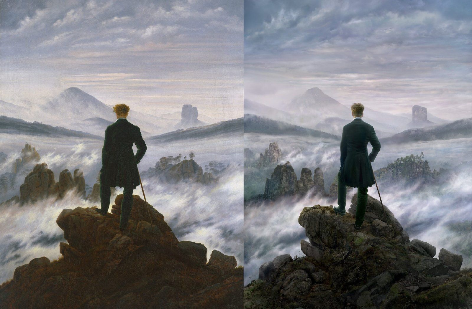 1600x1049 Caspar David Friedrich doppelt. Wanderer über dem Nebelmeer zweimal in der Hamburger Kunsthalle