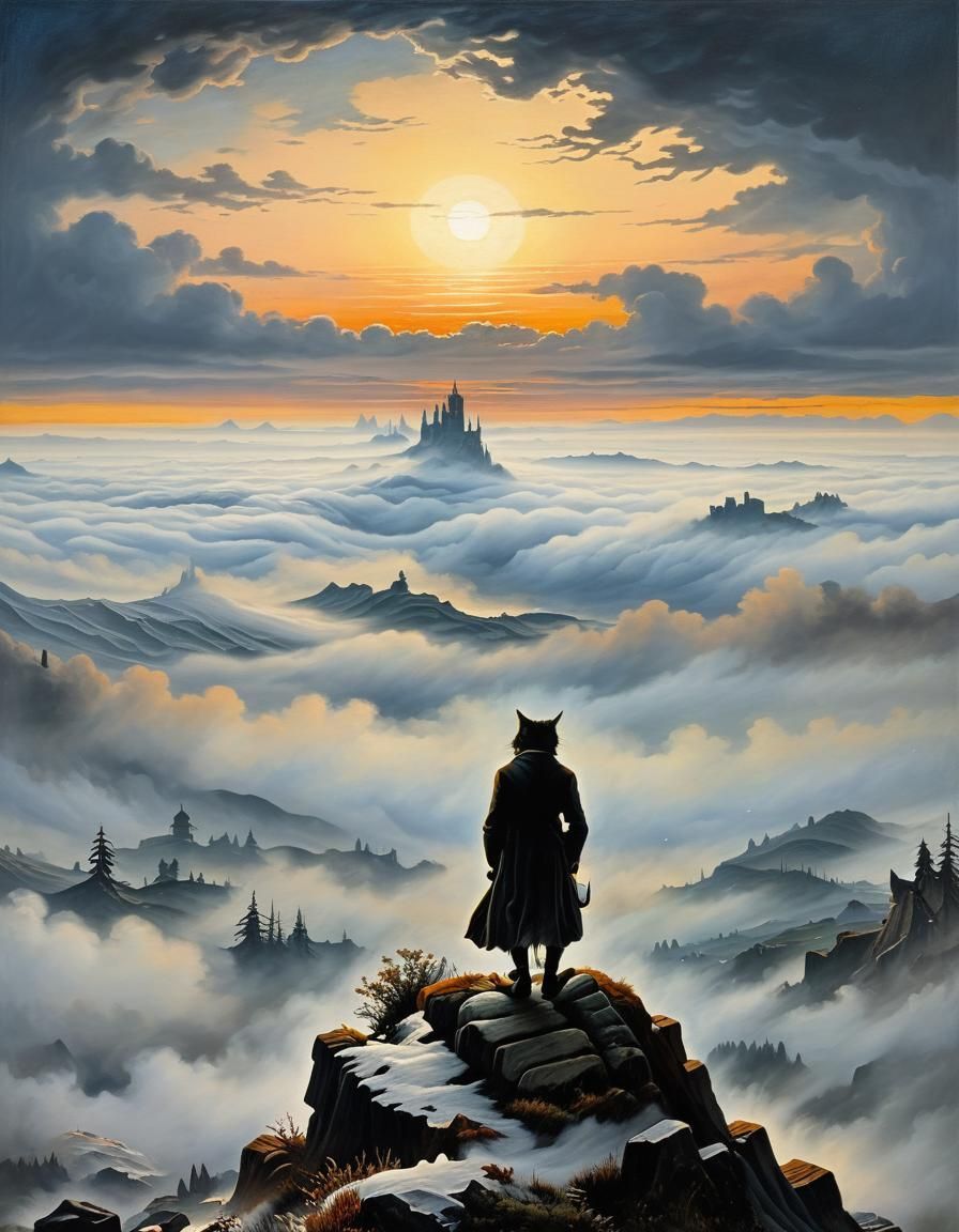 896x1152 Cat wanderer above the Sea of Fog wanderer above the S