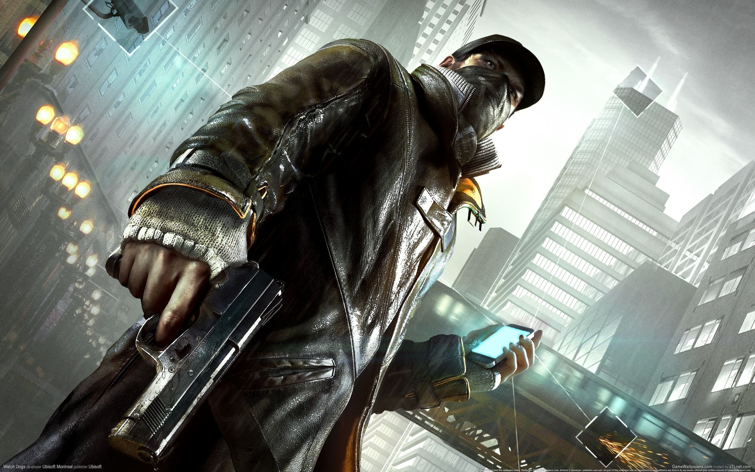 2560x1600 Wallpaper phone, Aiden Pearce, Watchdogs, Watch Dogs, link, gun, observation, camera for mobile and desktop, section игры, resolution 2560x1600