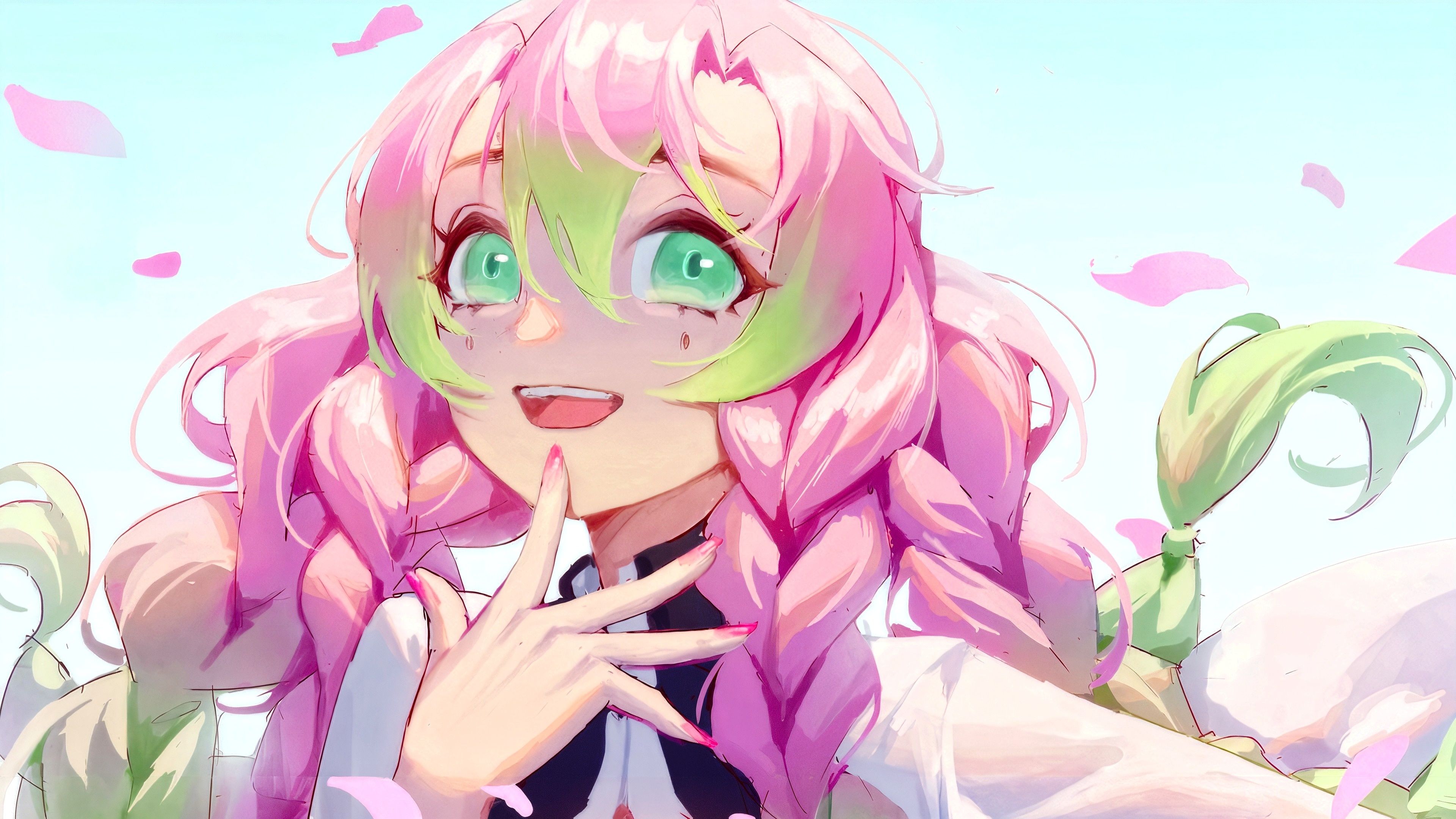 3840x2160 Wallpaper Demon Slayer, anime, Mitsuri Kanroji, portrait of a woman, smile, anime girls, anime, pink hair for mobile and desktop, section прочее, resolution 3840x2160